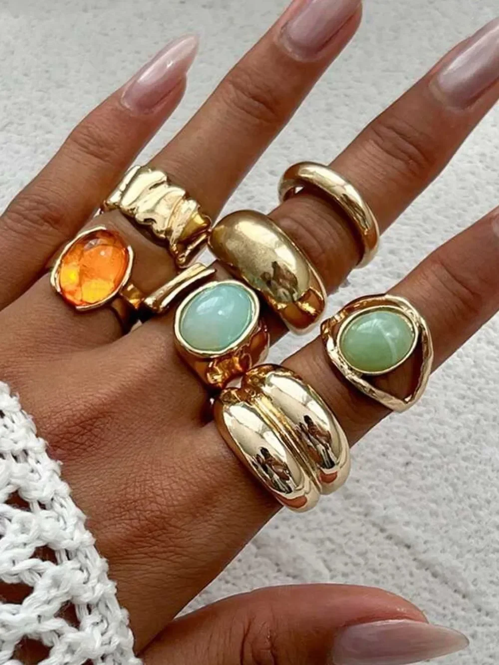 Gold  Statement Rings with Green and Orange Gemstones R800